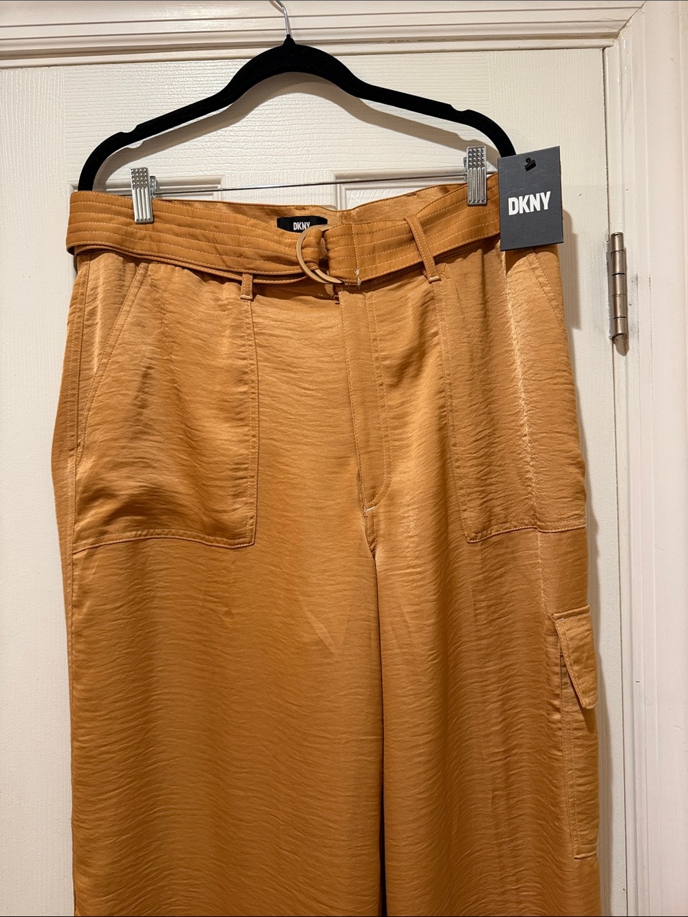 DKNY Cargo Wide-Leg Pants in Mustard Gold with Belt